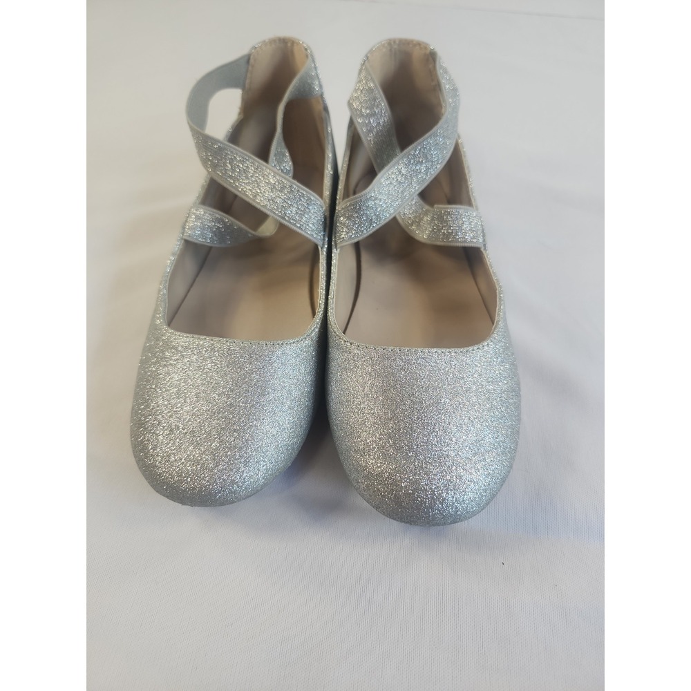 Gymboree Girls Silver Glitter Flats With Criss-Cross elastic‎ Straps Size 1
